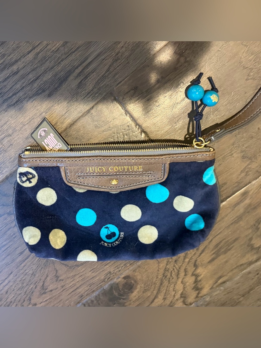 Juicy Couture Navy Clutchwith Blue & Khaki Polka Dots